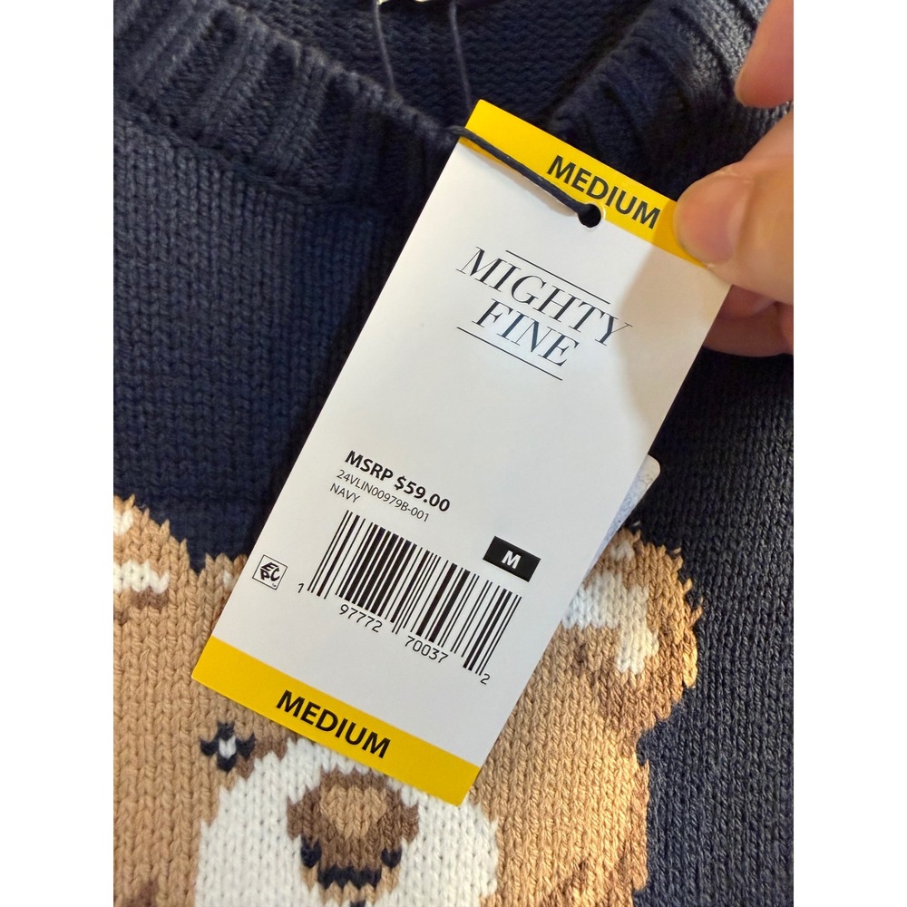 USA Teddy Bear Sweater Medium Navy Blue Knit Americana Graphic - Picture 5 of 5